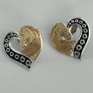 Elegant Gold and Silver Earrings, adorned with horse heads.